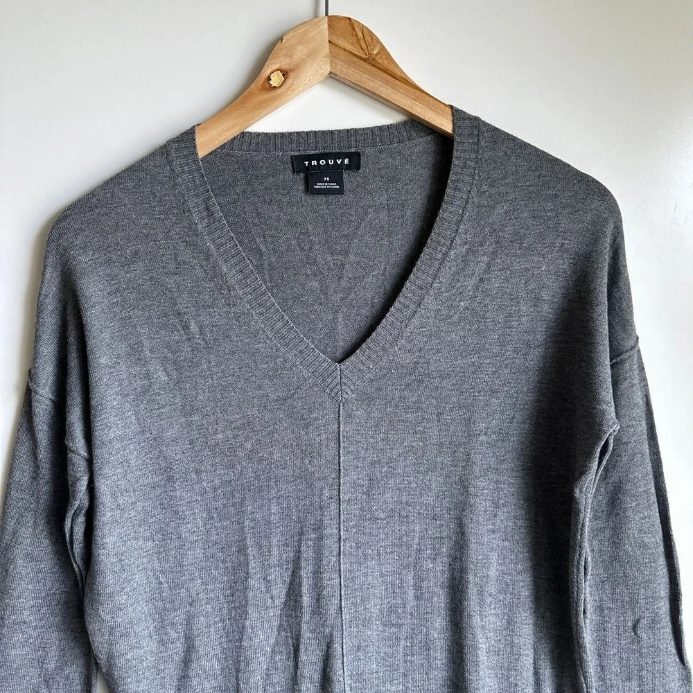 Trouve Cashmere Blend Sweater Gray Knit XS‎ Cabincore Academia Preppy NWOT